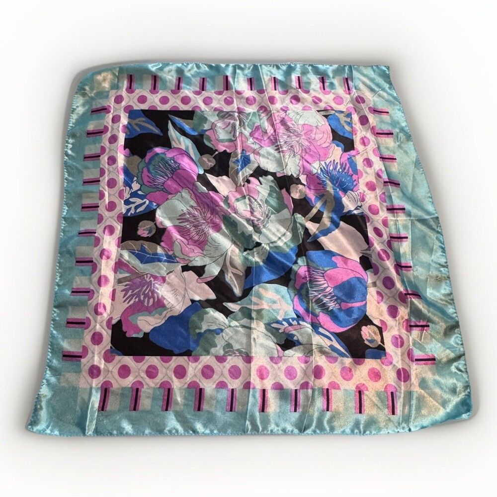 Mulberry Silk Small Scarf Women Vintage Retro 80s Kerchief Neckerchief 18.5x19.5